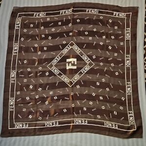 Fendi Dark Brown Logo Pattern Scarf